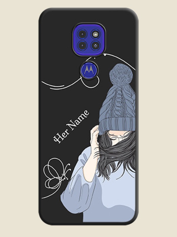 Custom Girl With Blue Winter Outfiit Custom Text Design On Space Black Personalized Soft Matte Phone Covers -Motorola G9 - alternate view