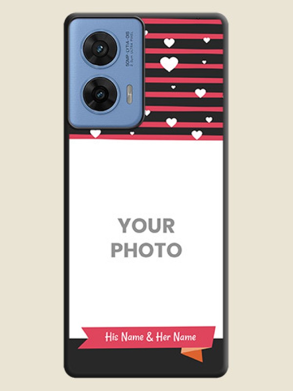 Custom White Color Love Symbols with Pink Lines Pattern On Space Black Custom Soft Matte Mobile Back Cover - Motorola G96 5G - alternate view