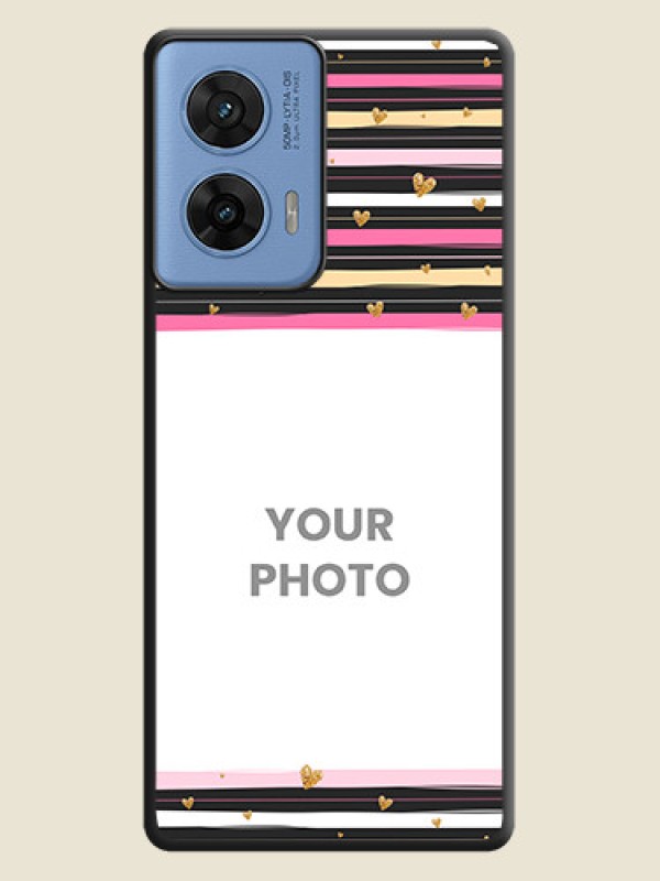 Custom Multicolor Lines and Golden Love Symbols Design on Photo On Space Black Custom Soft Matte Mobile Back Cover - Motorola G96 5G - alternate view