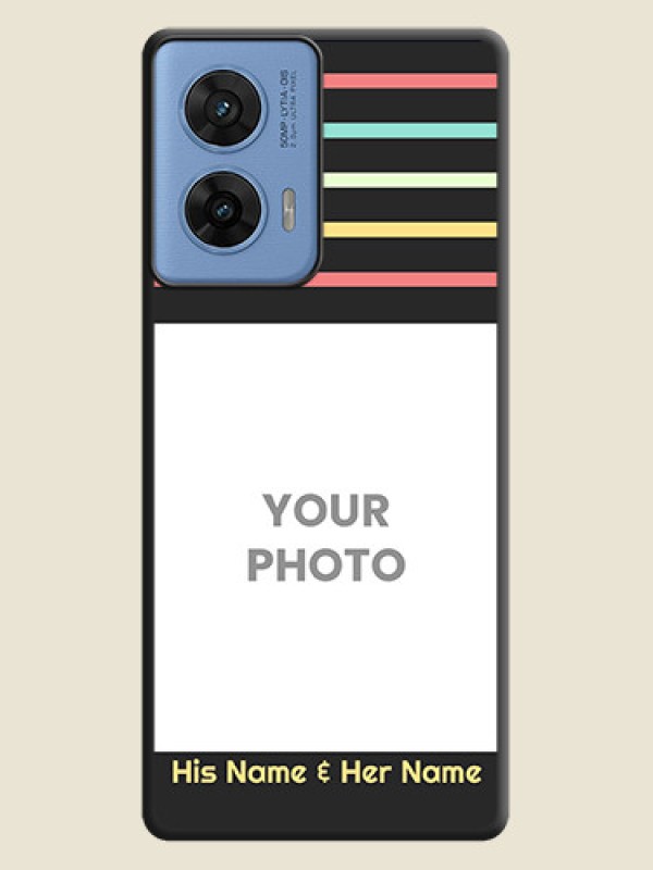 Custom Color Stripes with Photo and Text on Photo On Space Black Custom Soft Matte Mobile Back Cover - Motorola G96 5G - alternate view