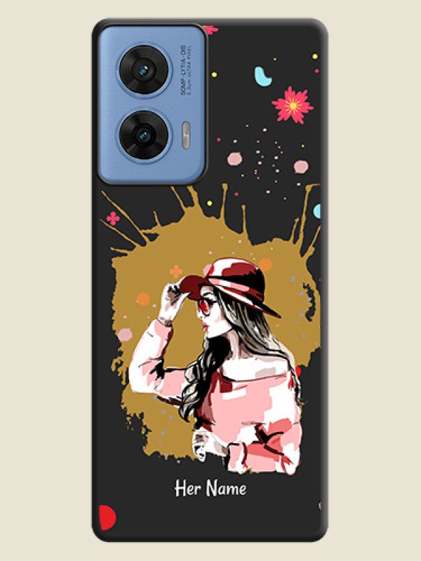 Custom Mordern Lady With Color Splash Background With Custom Text On Space Black Custom Soft Matte Mobile Back Cover - Motorola G96 5G - alternate view