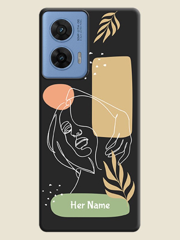 Custom Custom Text With Line Art Of Women & Leaves Design On Space Black Custom Soft Matte Mobile Back Cover - Motorola G96 5G - alternate view