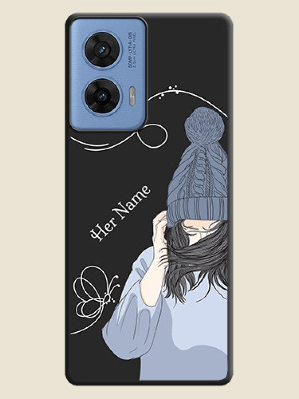 Custom Girl With Blue Winter Outfiit Custom Text Design On Space Black Custom Soft Matte Mobile Back Cover - Motorola G96 5G - alternate view