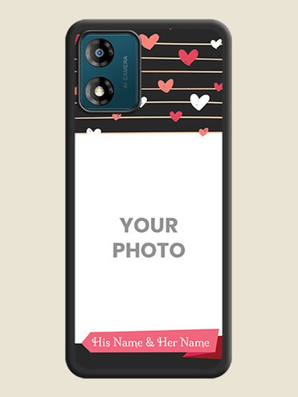 Custom Love Pattern with Name on Pink Ribbon  on Photo on Space Black Soft Matte Back Cover - Motorola Moto E13 - alternate view