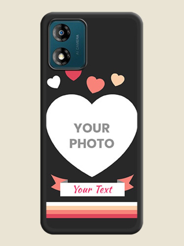 Custom Love Shaped Photo with Colorful Stripes on Personalised Space Black Soft Matte Cases - Motorola Moto E13 - alternate view