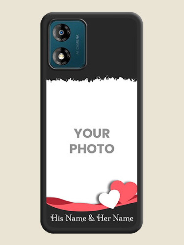 Custom Pin Color Love Shaped Ribbon Design with Text on Space Black Custom Soft Matte Phone Back Cover - Motorola Moto E13 - alternate view