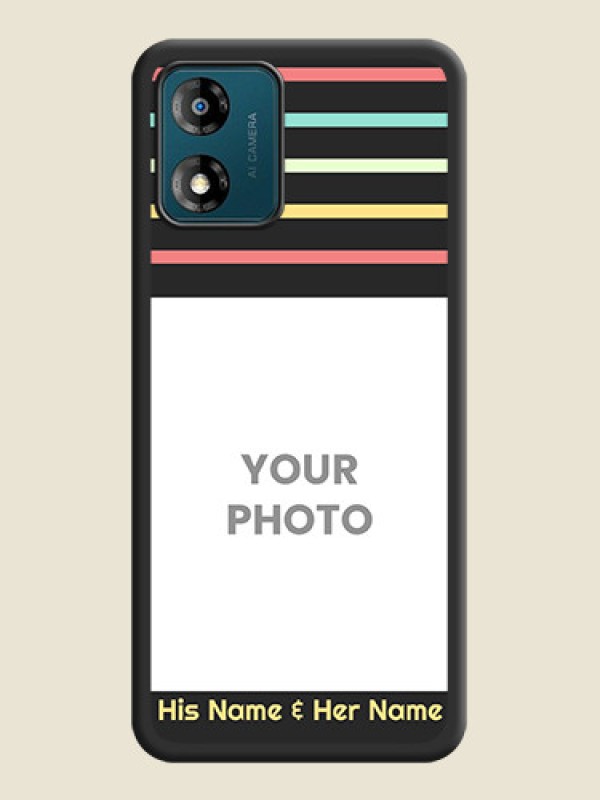 Custom Color Stripes with Photo and Text on Photo on Space Black Soft Matte Mobile Case - Motorola Moto E13 - alternate view