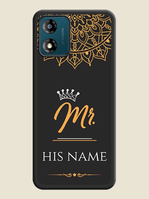 Custom Mr Name with Floral Design  on Personalised Space Black Soft Matte Cases - Motorola Moto E13 - alternate view