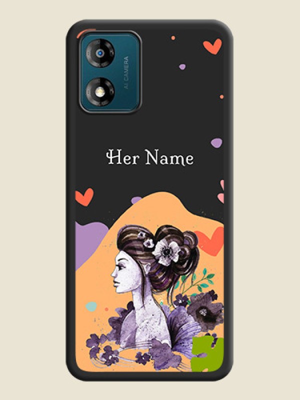 Custom Namecase For Her With Fancy Lady Image On Space Black Personalized Soft Matte Phone Covers -Motorola Moto E13 - alternate view