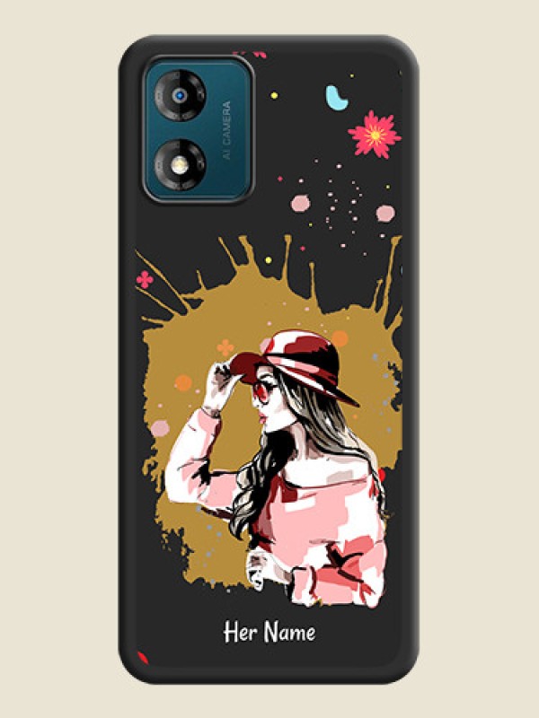 Custom Mordern Lady With Color Splash Background With Custom Text On Space Black Personalized Soft Matte Phone Covers -Motorola Moto E13 - alternate view