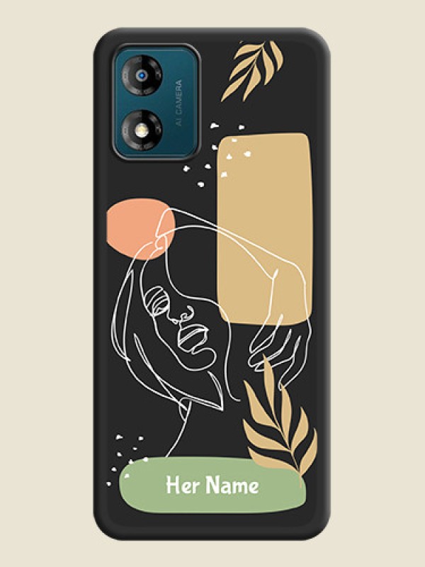 Custom Custom Text With Line Art Of Women & Leaves Design On Space Black Personalized Soft Matte Phone Covers -Motorola Moto E13 - alternate view