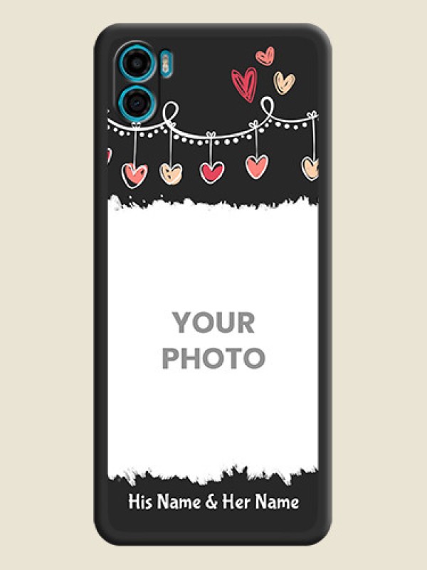 Custom Pink Love Hangings with Name on Space Black Custom Soft Matte Phone Cases - Motorola Moto E22s - alternate view