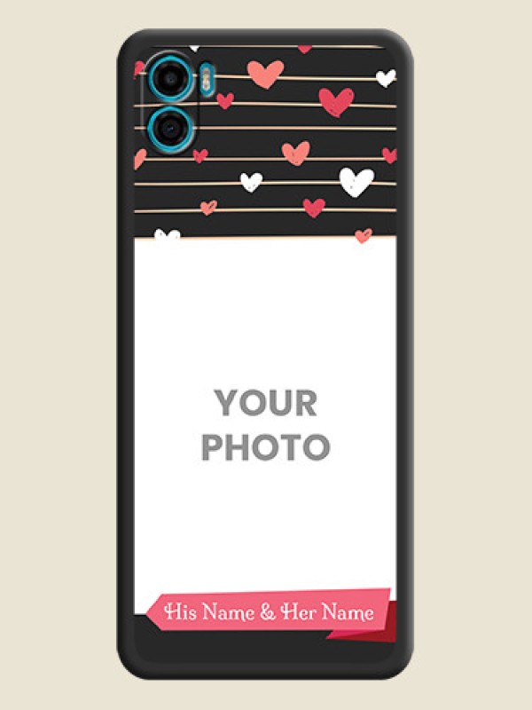 Custom Love Pattern with Name on Pink Ribbon  on Photo on Space Black Soft Matte Back Cover - Motorola Moto E22s - alternate view