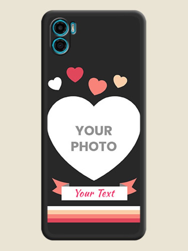 Custom Love Shaped Photo with Colorful Stripes on Personalised Space Black Soft Matte Cases - Motorola Moto E22s - alternate view