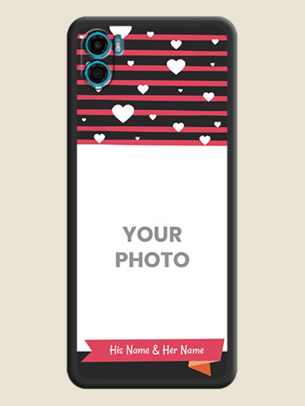 Custom White Color Love Symbols with Pink Lines Pattern on Space Black Custom Soft Matte Phone Cases - Motorola Moto E22s - alternate view