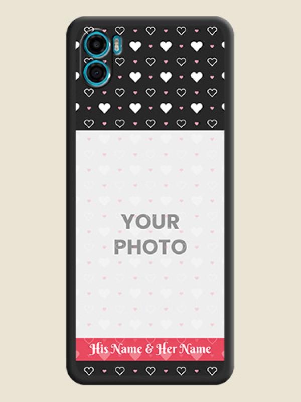Custom White Color Love Symbols with Text Design on Photo on Space Black Soft Matte Phone Cover - Motorola Moto E22s - alternate view