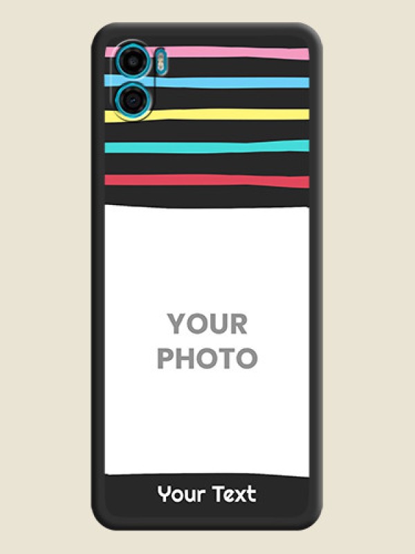 Custom Multicolor Lines with Image on Space Black Personalized Soft Matte Phone Covers - Motorola Moto E22s - alternate view