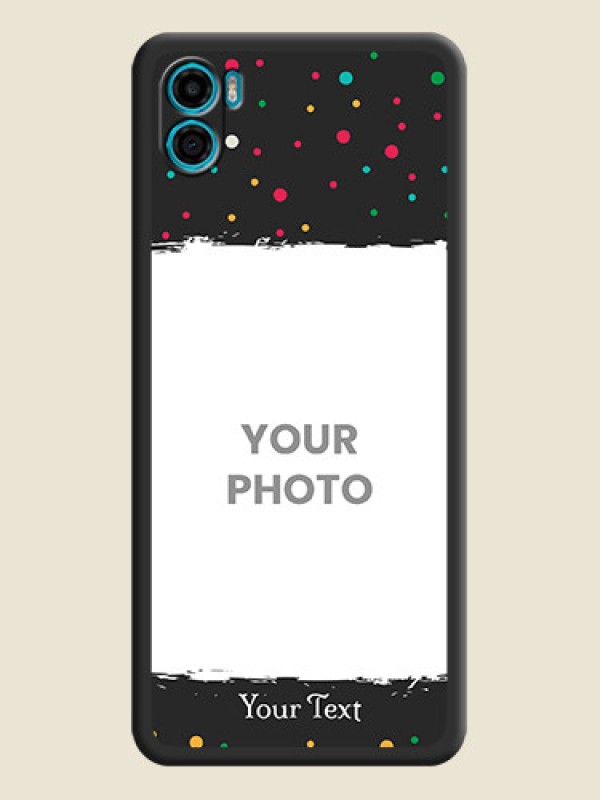 Custom Multicolor Dotted Pattern with Text on Space Black Custom Soft Matte Phone Back Cover - Motorola Moto E22s - alternate view