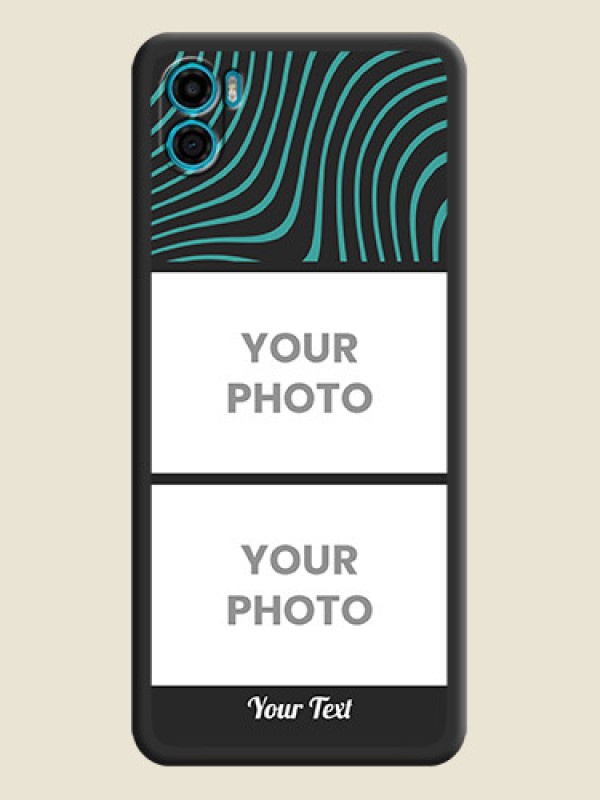 Custom Wave Pattern with 2 Image Holder on Space Black Personalized Soft Matte Phone Covers - Motorola Moto E22s - alternate view