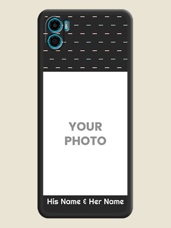 Custom Line Pattern Design with Text on Space Black Custom Soft Matte Phone Back Cover - Motorola Moto E22s - alternate view