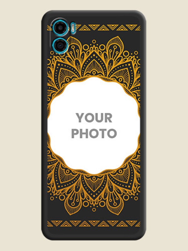 Custom Round Image with Floral Design on Photo on Space Black Soft Matte Mobile Cover - Motorola Moto E22s - alternate view