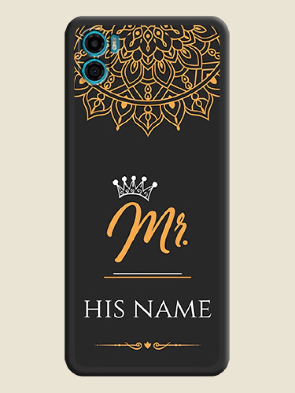 Custom Mr Name with Floral Design  on Personalised Space Black Soft Matte Cases - Motorola Moto E22s - alternate view