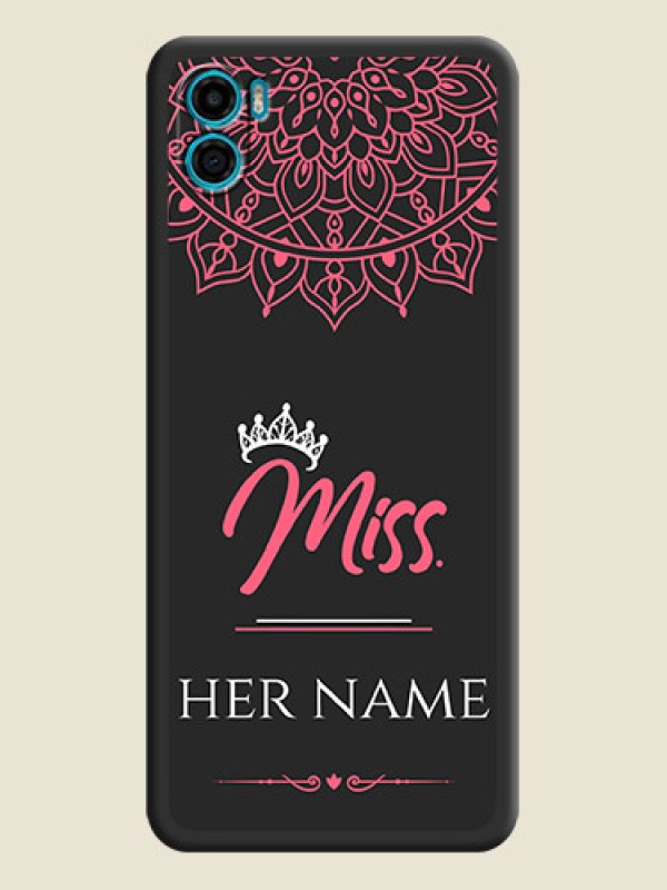 Custom Mrs Name with Floral Design on Space Black Personalized Soft Matte Phone Covers - Motorola Moto E22s - alternate view