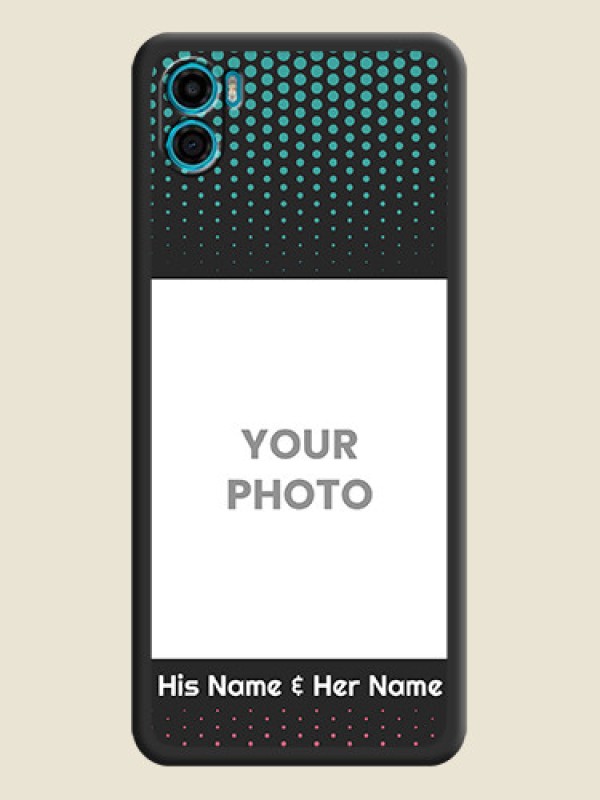 Custom Faded Dots with Grunge Photo Frame and Text on Space Black Custom Soft Matte Phone Cases - Motorola Moto E22s - alternate view