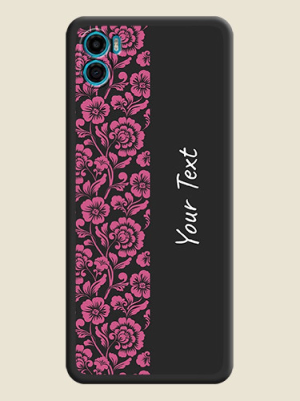 Custom Pink Floral Pattern Design With Custom Text On Space Black Personalized Soft Matte Phone Covers -Motorola Moto E22S - alternate view