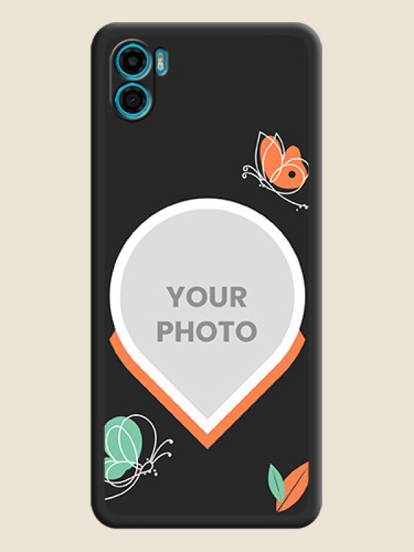 Custom Upload Pic With Simple Butterly Design On Space Black Personalized Soft Matte Phone Covers -Motorola Moto E22S - alternate view