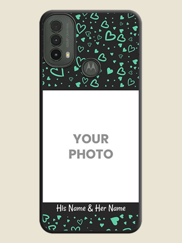 Custom Sea Green Indefinite Love Pattern on Photo On Space Black Custom Soft Matte Mobile Back Cover - Motorola Moto E30 - alternate view