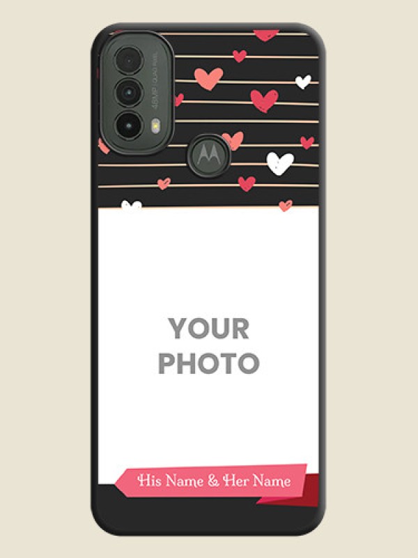 Custom Love Pattern with Name on Pink Ribbon on Photo On Space Black Custom Soft Matte Mobile Back Cover - Motorola Moto E30 - alternate view
