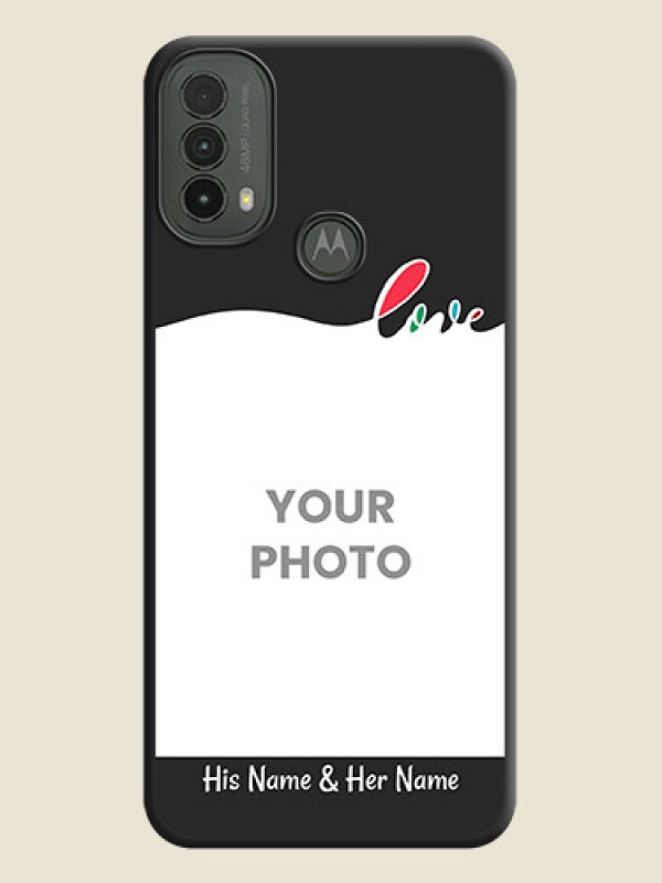 Custom Fall in Love Pattern with Picture on Photo On Space Black Custom Soft Matte Mobile Back Cover - Motorola Moto E30 - alternate view