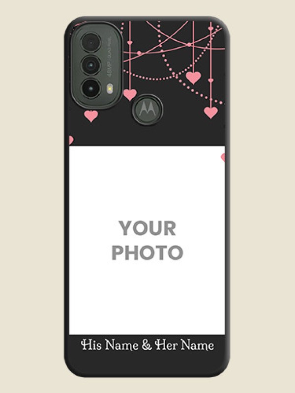 Custom Pink Love Hangings with Text On Space Black Custom Soft Matte Mobile Back Cover - Motorola Moto E30 - alternate view