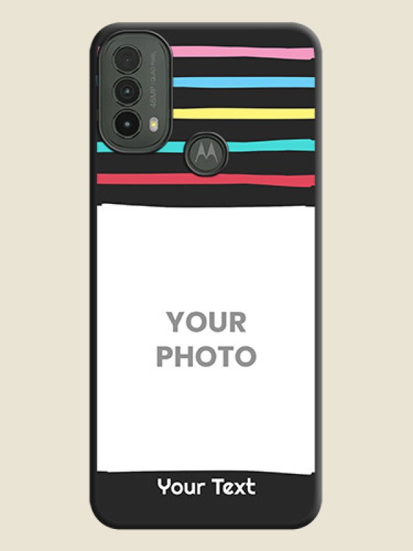 Custom Multicolor Lines with Image On Space Black Custom Soft Matte Mobile Back Cover - Motorola Moto E30 - alternate view