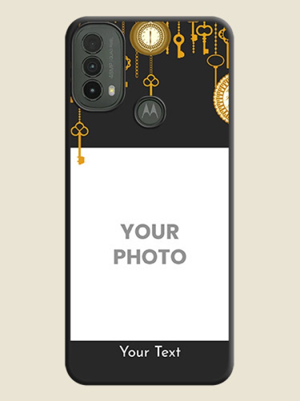 Custom Decorative Design with Text On Space Black Custom Soft Matte Mobile Back Cover - Motorola Moto E30 - alternate view