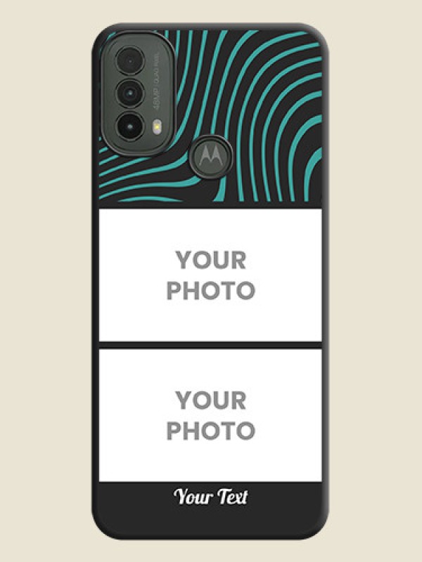 Custom Wave Pattern with 2 Image Holder On Space Black Custom Soft Matte Mobile Back Cover - Motorola Moto E30 - alternate view