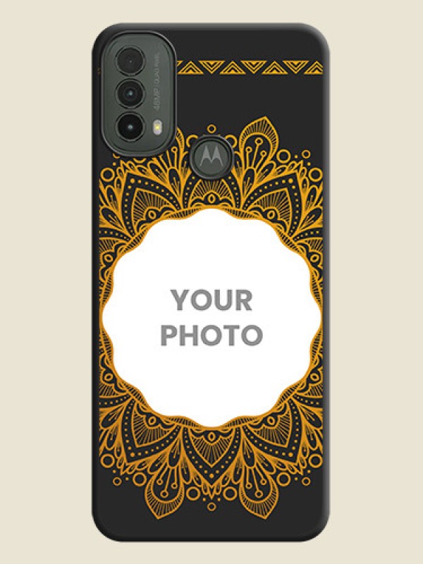 Custom Round Image with Floral Design On Space Black Custom Soft Matte Mobile Back Cover - Motorola Moto E30 - alternate view