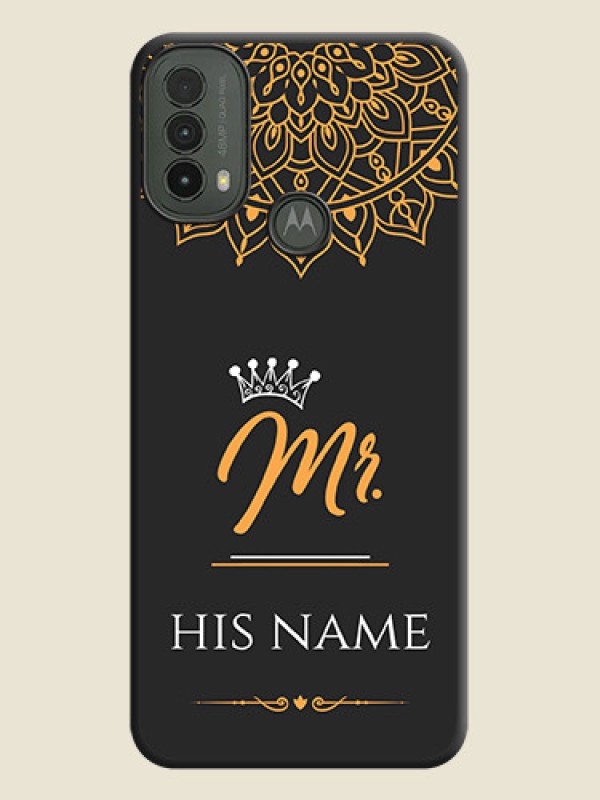 Custom Mr Name with Floral Design On Space Black Custom Soft Matte Mobile Back Cover - Motorola Moto E30 - alternate view