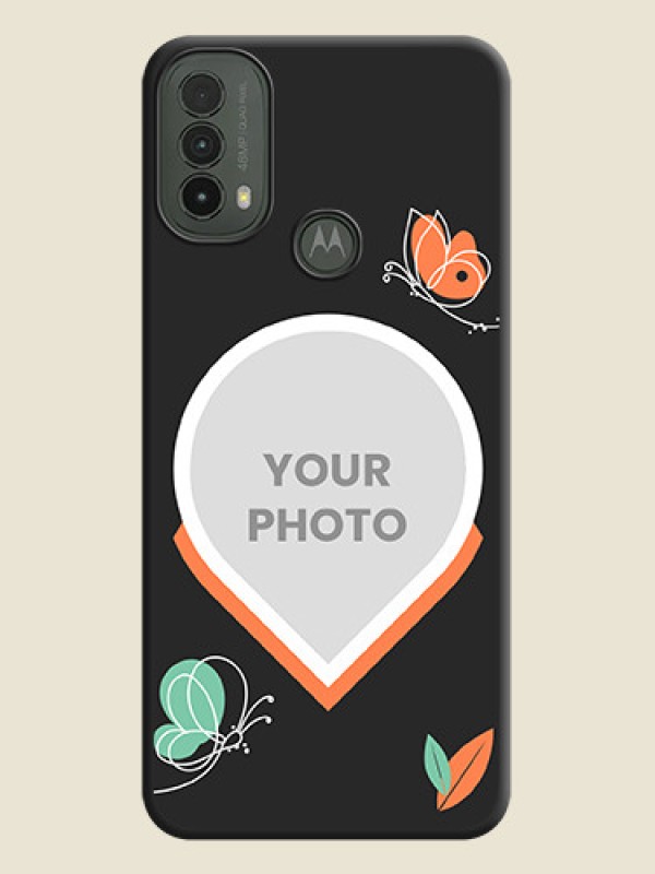 Custom Upload Pic With Simple Butterly Design On Space Black Custom Soft Matte Mobile Back Cover - Motorola Moto E30 - alternate view