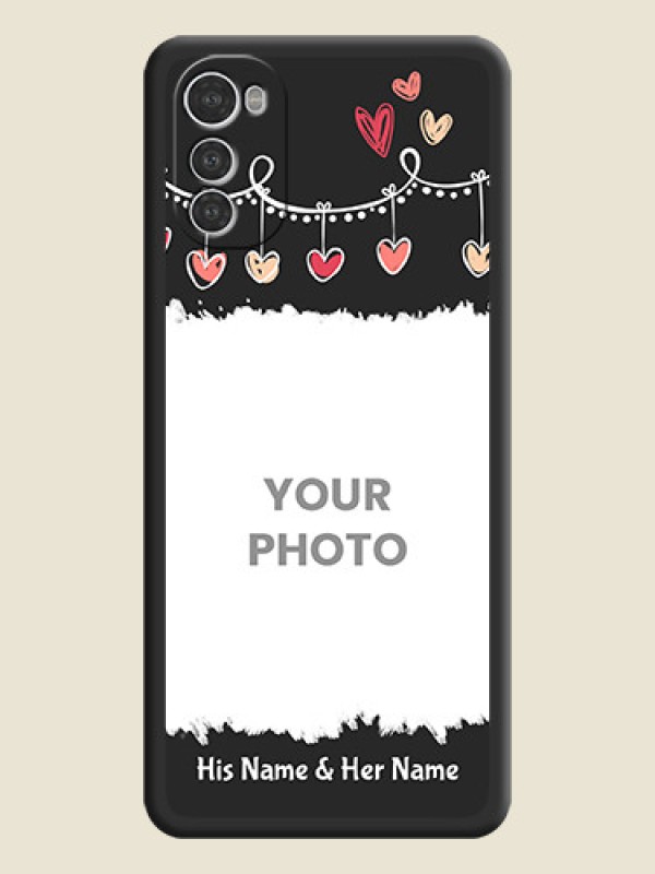 Custom Pink Love Hangings with Name on Space Black Custom Soft Matte Phone Cases - Motorola Moto E32s - alternate view