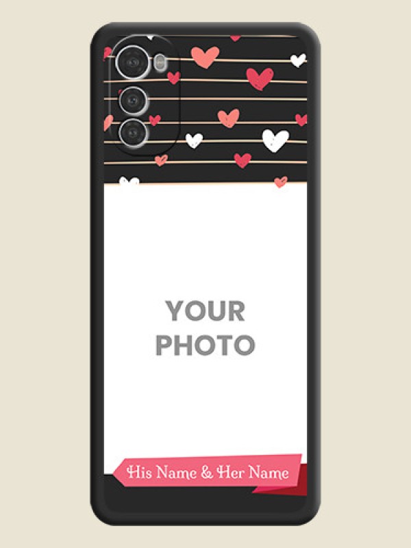 Custom Love Pattern with Name on Pink Ribbon  on Photo on Space Black Soft Matte Back Cover - Motorola Moto E32s - alternate view