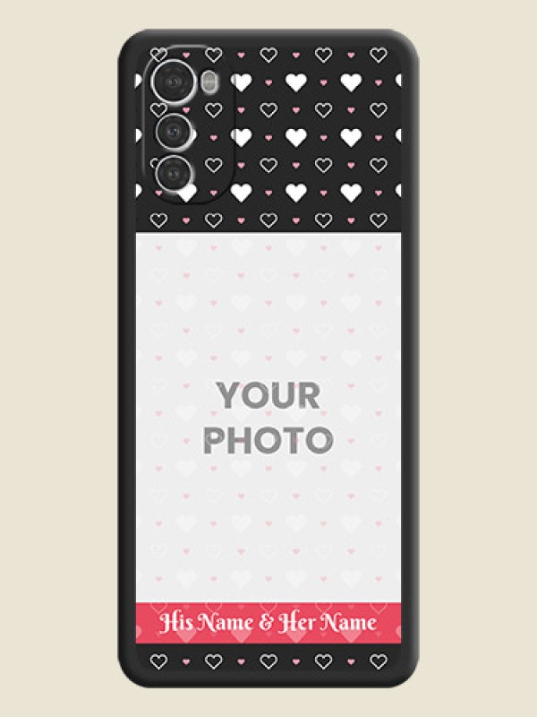 Custom White Color Love Symbols with Text Design on Photo on Space Black Soft Matte Phone Cover - Motorola Moto E32s - alternate view