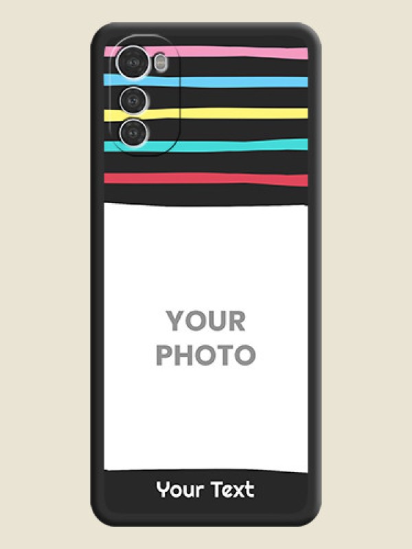 Custom Multicolor Lines with Image on Space Black Personalized Soft Matte Phone Covers - Motorola Moto E32s - alternate view
