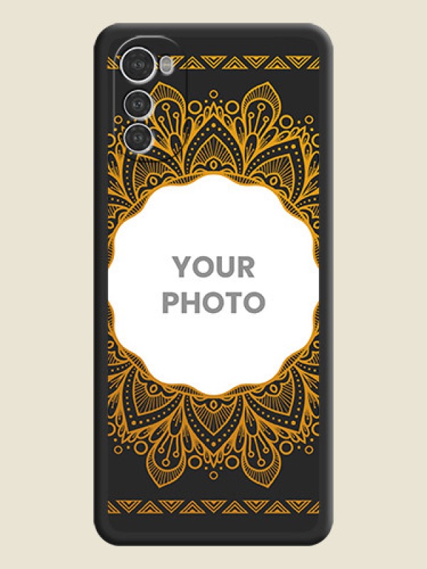 Custom Round Image with Floral Design on Photo on Space Black Soft Matte Mobile Cover - Motorola Moto E32s - alternate view