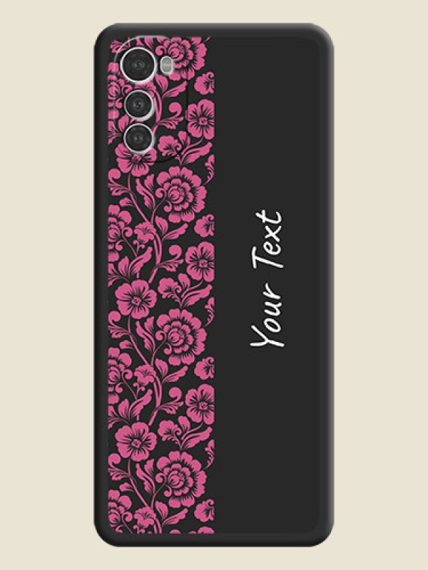 Custom Pink Floral Pattern Design With Custom Text On Space Black Personalized Soft Matte Phone Covers -Motorola Moto E32S - alternate view