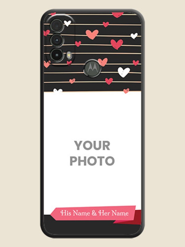 Custom Love Pattern with Name on Pink Ribbon  on Photo on Space Black Soft Matte Back Cover - Moto E40 - alternate view