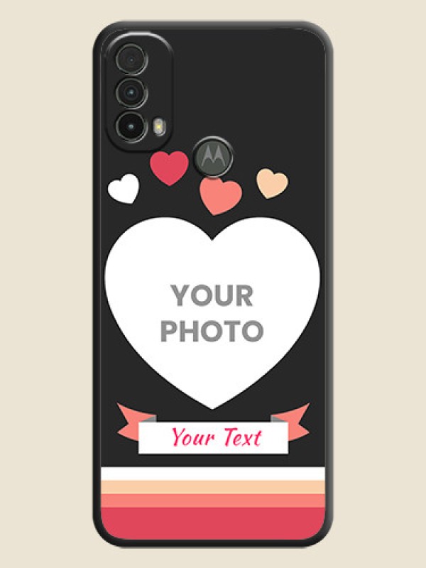 Custom Love Shaped Photo with Colorful Stripes on Personalised Space Black Soft Matte Cases - Moto E40 - alternate view