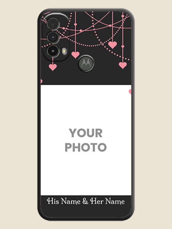 Custom Pink Love Hangings with Text on Space Black Custom Soft Matte Back Cover - Moto E40 - alternate view