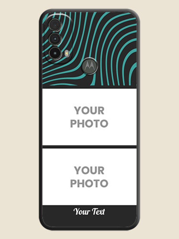 Custom Wave Pattern with 2 Image Holder on Space Black Personalized Soft Matte Phone Covers - Moto E40 - alternate view